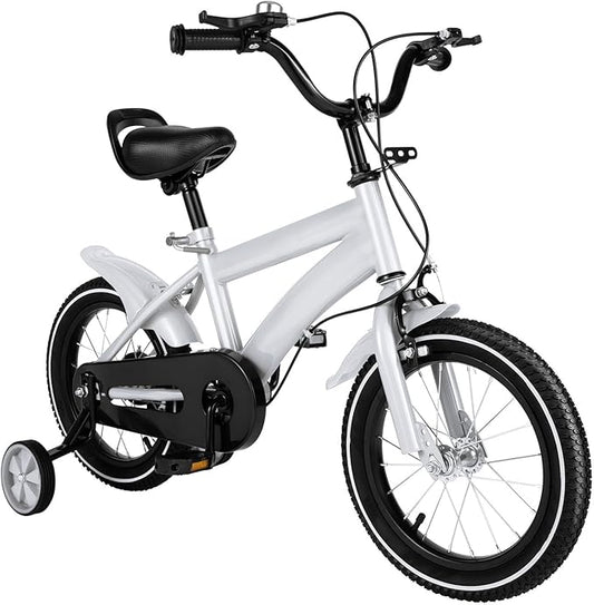 14-tums Barncykel med Stöd, Vit – För 3–6 År